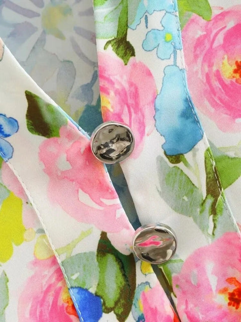 New Summer Fashion Floral Printed Silk Satin Loose Long-sleeve Shirt CODE: KAR2456