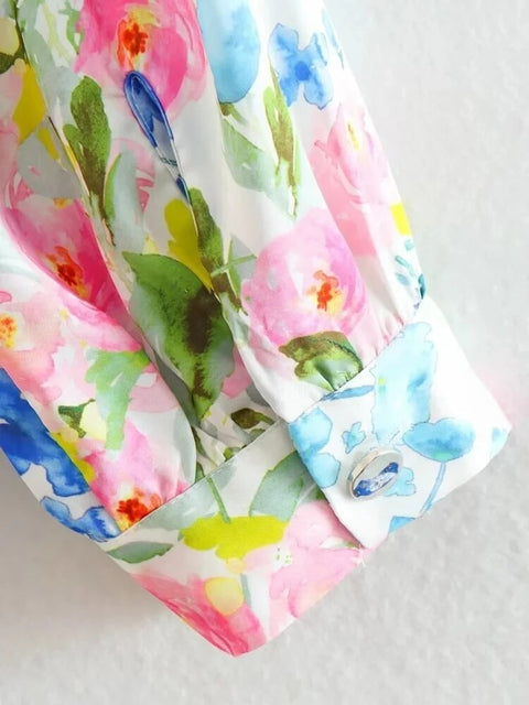 New Summer Fashion Floral Printed Silk Satin Loose Long-sleeve Shirt CODE: KAR2456