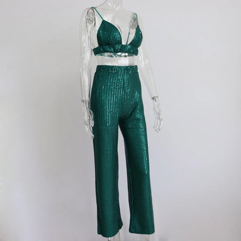 New Sequin Fashion Shirt With Long Pant Blouse Three Piece Set CODE: KAR2457