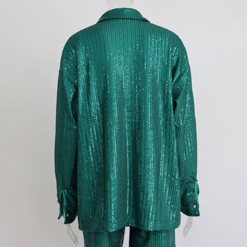 New Sequin Fashion Shirt With Long Pant Blouse Three Piece Set CODE: KAR2457