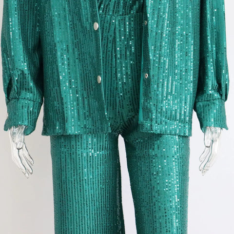 New Sequin Fashion Shirt With Long Pant Blouse Three Piece Set CODE: KAR2457