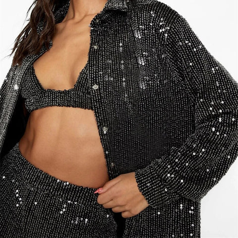 New Sequin Fashion Shirt With Long Pant Blouse Three Piece Set CODE: KAR2457