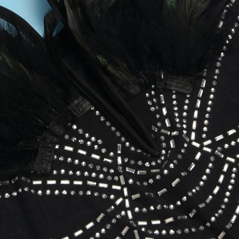 Sexy Rhinestone Off Shoulder Beaded Feather Prom Corset See Through Jumpsuit CODE: KAR2463