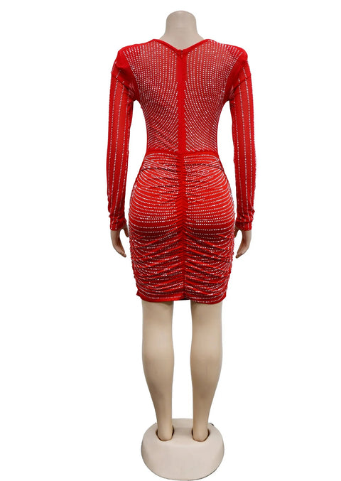 Luxury Elegant Rhinestone Patchwork Sequin Long Sleeve Bodycon Short Dress CODE: KAR2464