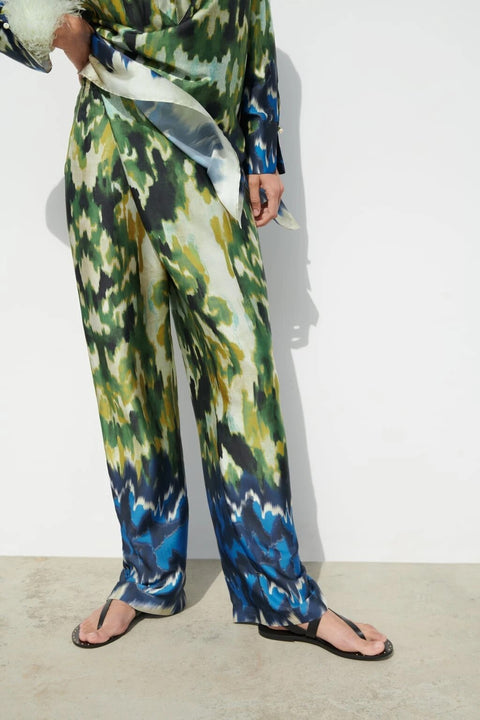 New Summer Lapel Loose Slit Tunic Double-breasted Shirt Wrap-style Printed High-waist Pant CODE: KAR2466