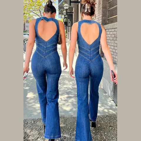 Summer Sleeveless Slim Backless Heart Cutout Bodycon Jumpsuit CODE: KAR2468