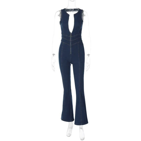 Summer Sleeveless Slim Backless Heart Cutout Bodycon Jumpsuit CODE: KAR2468