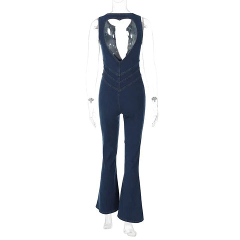 Summer Sleeveless Slim Backless Heart Cutout Bodycon Jumpsuit CODE: KAR2468