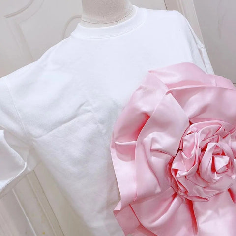 Summer Casual Loose 3D Floral Appliques Long Tees T-shirt CODE: KAR2469