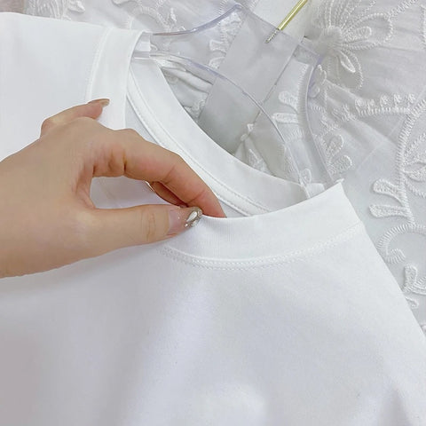 Summer Casual Loose 3D Floral Appliques Long Tees T-shirt CODE: KAR2469