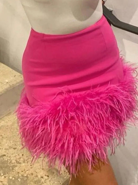 Sexy Fashion High Waist Stretch Hip Wrap Feather Skirt CODE: KAR2470
