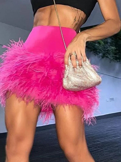 Sexy Fashion High Waist Stretch Hip Wrap Feather Skirt CODE: KAR2470