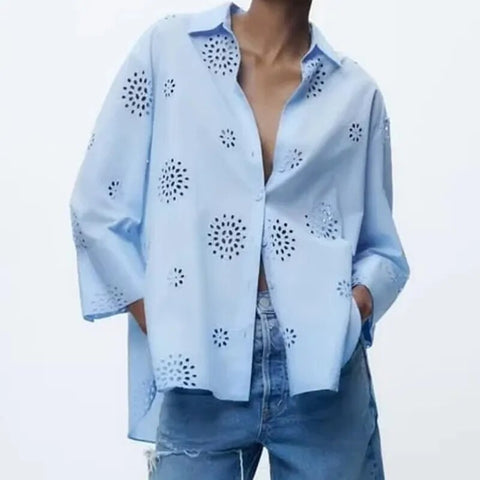 New Embroidery Casual Loose Long Sleeve Shirt CODE: KAR2471