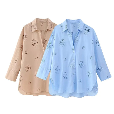 New Embroidery Casual Loose Long Sleeve Shirt CODE: KAR2471