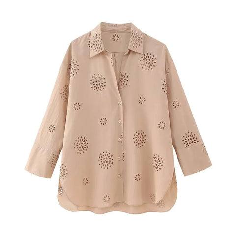 New Embroidery Casual Loose Long Sleeve Shirt CODE: KAR2471