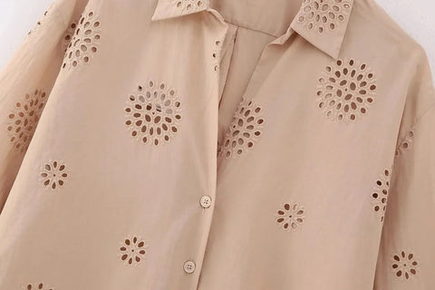 New Embroidery Casual Loose Long Sleeve Shirt CODE: KAR2471