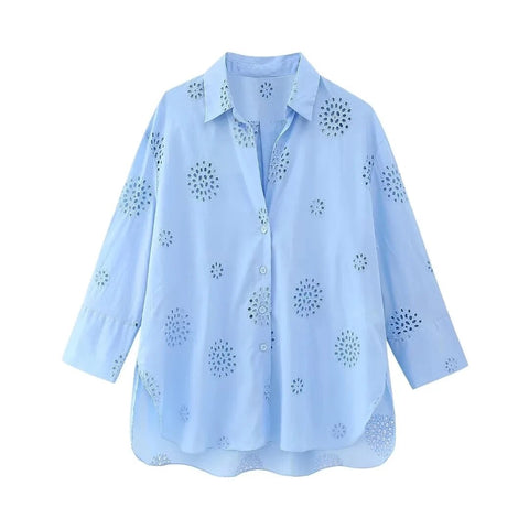 New Embroidery Casual Loose Long Sleeve Shirt CODE: KAR2471