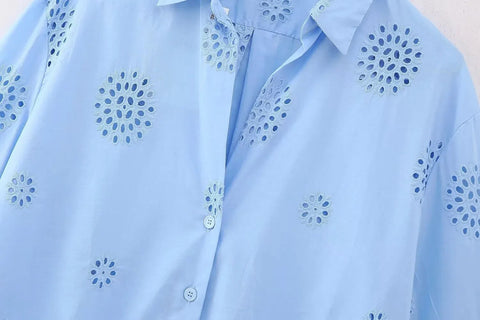 New Embroidery Casual Loose Long Sleeve Shirt CODE: KAR2471