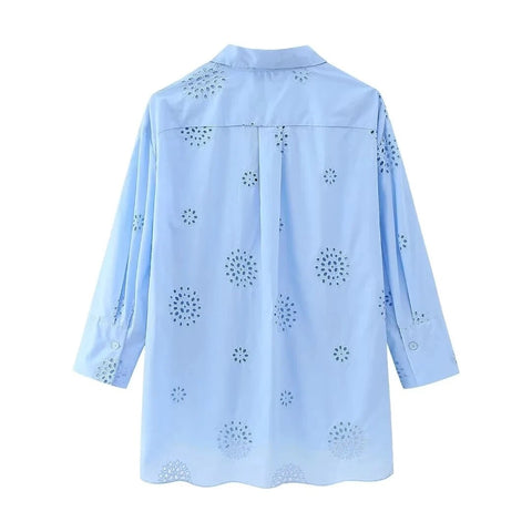 New Embroidery Casual Loose Long Sleeve Shirt CODE: KAR2471