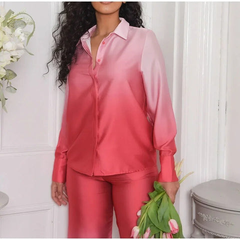New Elegant Casual Long Sleeve Shirt Straight Gradient Pant Set CODE: KAR2473