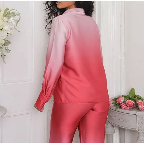 New Elegant Casual Long Sleeve Shirt Straight Gradient Pant Set CODE: KAR2473