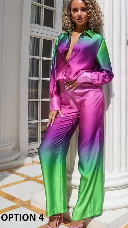New Elegant Casual Long Sleeve Shirt Straight Gradient Pant Set CODE: KAR2473