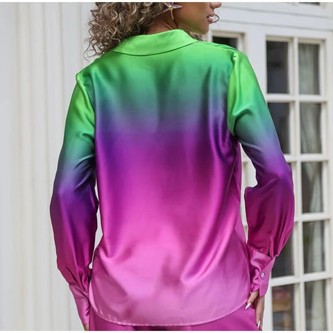 New Elegant Casual Long Sleeve Shirt Straight Gradient Pant Set CODE: KAR2473