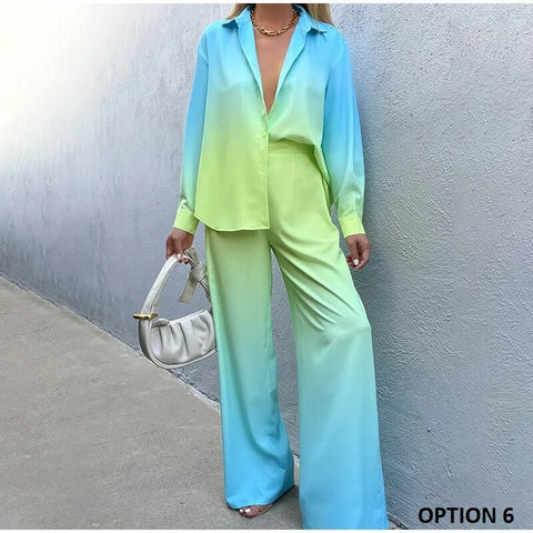 New Elegant Casual Long Sleeve Shirt Straight Gradient Pant Set CODE: KAR2473