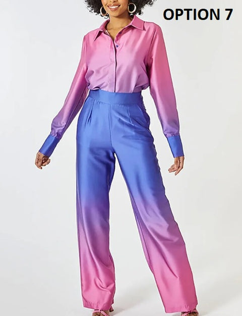 New Elegant Casual Long Sleeve Shirt Straight Gradient Pant Set CODE: KAR2473
