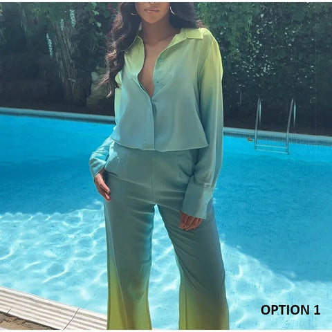 New Elegant Casual Long Sleeve Shirt Straight Gradient Pant Set CODE: KAR2473