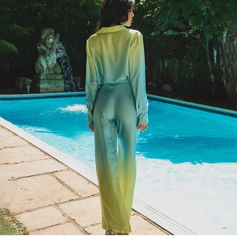 New Elegant Casual Long Sleeve Shirt Straight Gradient Pant Set CODE: KAR2473
