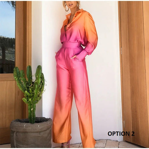 New Elegant Casual Long Sleeve Shirt Straight Gradient Pant Set CODE: KAR2473