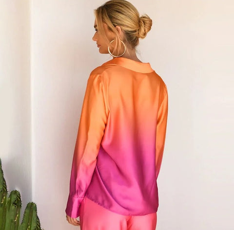 New Elegant Casual Long Sleeve Shirt Straight Gradient Pant Set CODE: KAR2473
