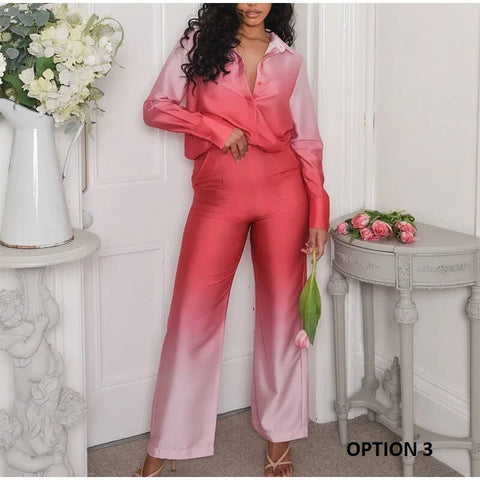 New Elegant Casual Long Sleeve Shirt Straight Gradient Pant Set CODE: KAR2473