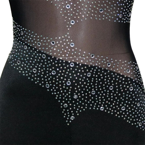 Sexy Rhinestone Sheer Mesh Patchwork Long Sleeve Backless Skinny Jumpsuit CODE: KAR2474