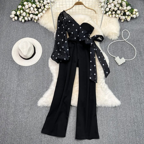 Summer Casual Skew Collar Single Off Shoulder High Waist Straight Wide Leg Jumpsuit CODE: KAR2480