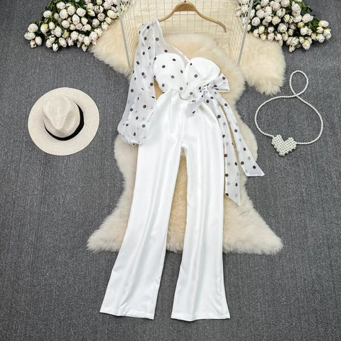 Summer Casual Skew Collar Single Off Shoulder High Waist Straight Wide Leg Jumpsuit CODE: KAR2480
