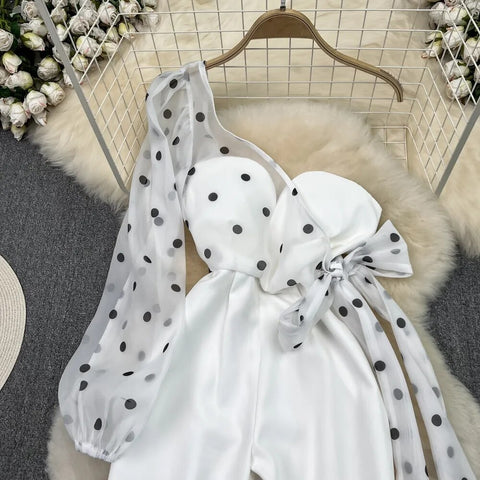 Summer Casual Skew Collar Single Off Shoulder High Waist Straight Wide Leg Jumpsuit CODE: KAR2480