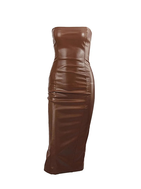 Sexy Strapless Off Shoulder  Bodycon Midi Dress CODE: KAR2483