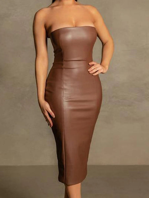 Sexy Strapless Off Shoulder  Bodycon Midi Dress CODE: KAR2483