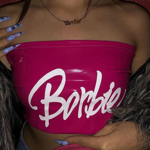 Summer Sexy Skinny Strapless Letter Print Crop Top CODE: KAR2484
