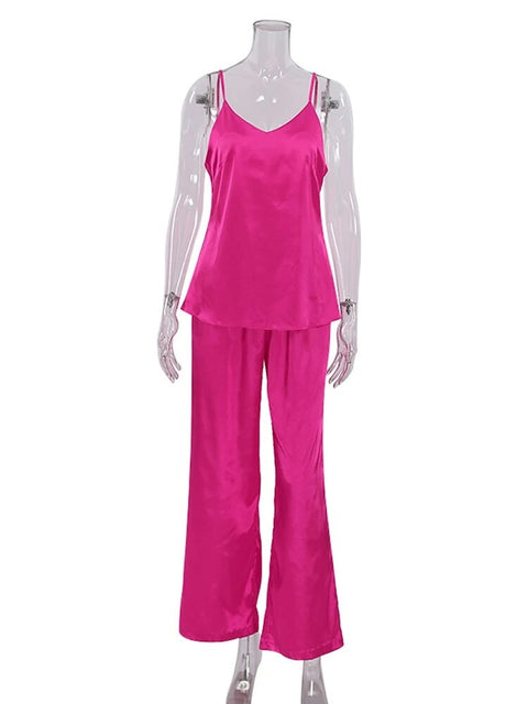 New Casual Spaghetti Strap V Neck Pajama Set CODE: KAR2488