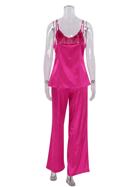 New Casual Spaghetti Strap V Neck Pajama Set CODE: KAR2488