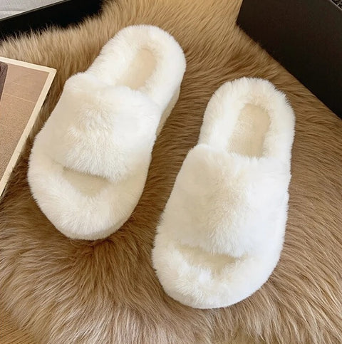 New Summer Fashion Fur Chunky Open Toe Platform Flat Heel Slipper CODE: KAR2491