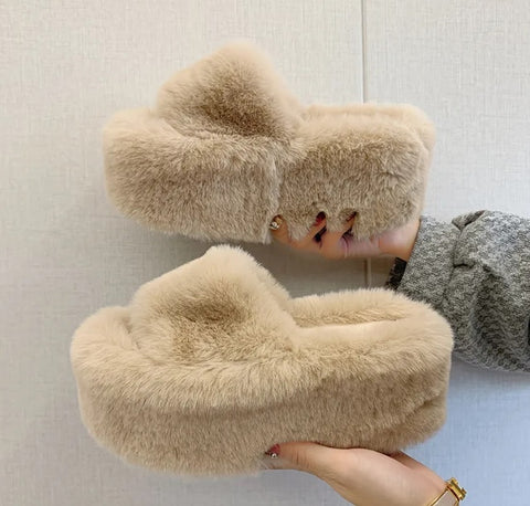 New Summer Fashion Fur Chunky Open Toe Platform Flat Heel Slipper CODE: KAR2491
