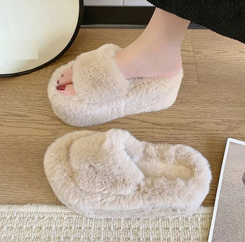 New Summer Fashion Fur Chunky Open Toe Platform Flat Heel Slipper CODE: KAR2491
