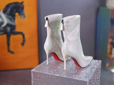 New Winter Fashion Pointed Rhinestone Back Zipper Thin Heel Boot CODE: KAR2492