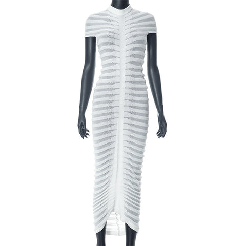 New Summer Sexy Through Knitted Short Sleeve Stand Bodycon Maxi Dress CODE: KAR2493