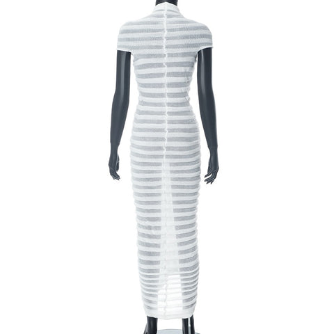 New Summer Sexy Through Knitted Short Sleeve Stand Bodycon Maxi Dress CODE: KAR2493