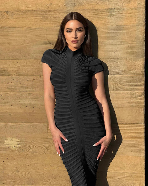 New Summer Sexy Through Knitted Short Sleeve Stand Bodycon Maxi Dress CODE: KAR2493